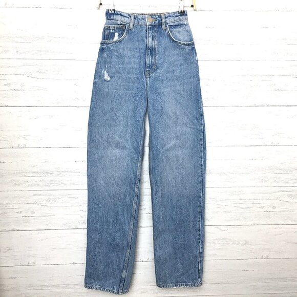 Pull & Bear Women's Jeans High Rise Wide Leg Distressed Light Wash size 0 - Picture 1 of 11